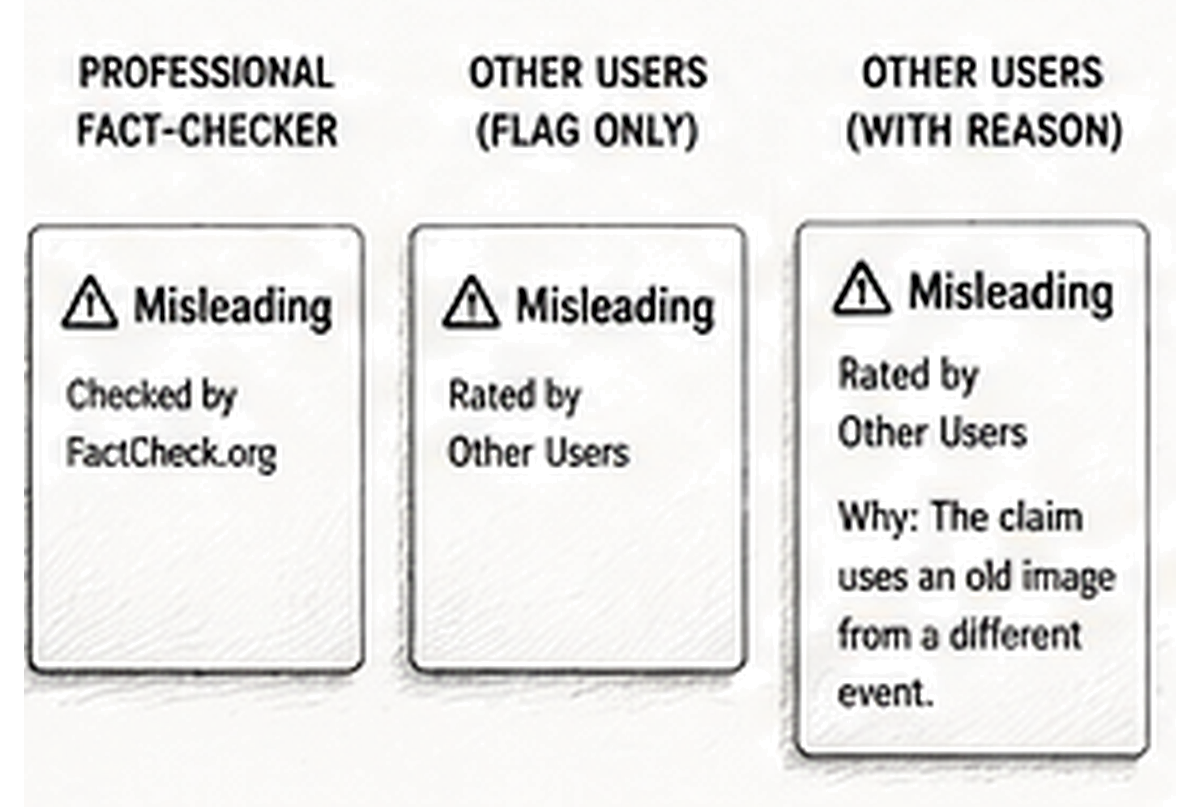 Pen and ink drawing of three warning labels in a row, the third one carrying several lines of explanatory text
